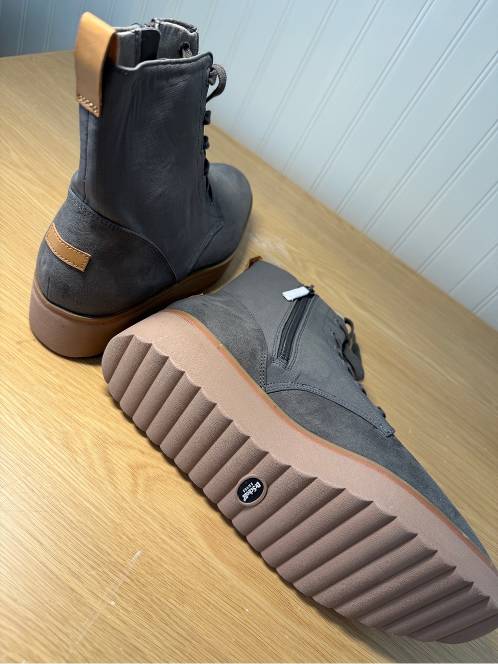 Dr. Scholl's Gray Lace-Up Platform Boots with Tan Accents